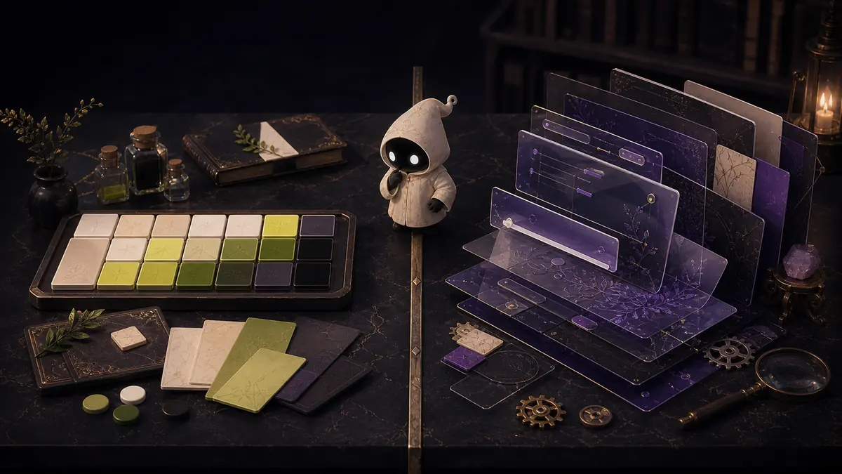 A native color palette separated from a layered external skin system